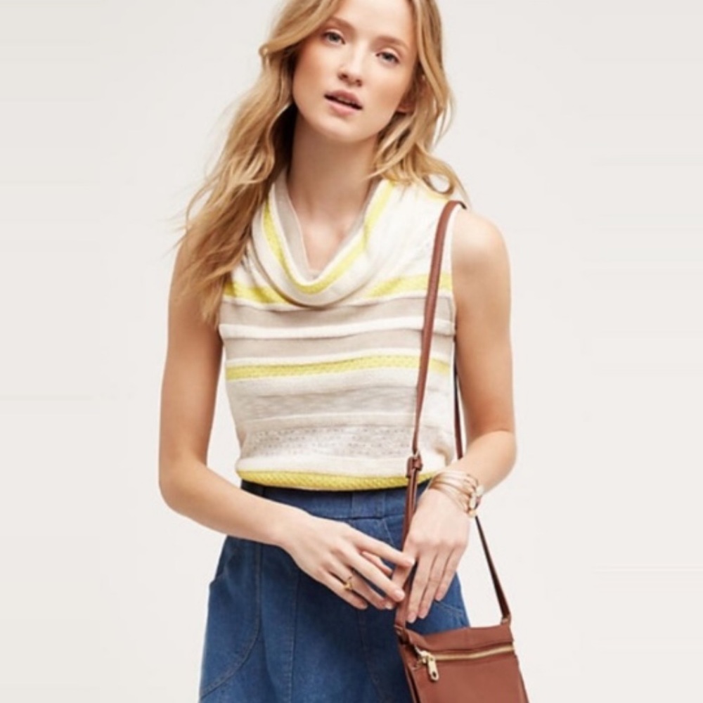 Anthropologie Striped Cowl Sleeveless Knit Top